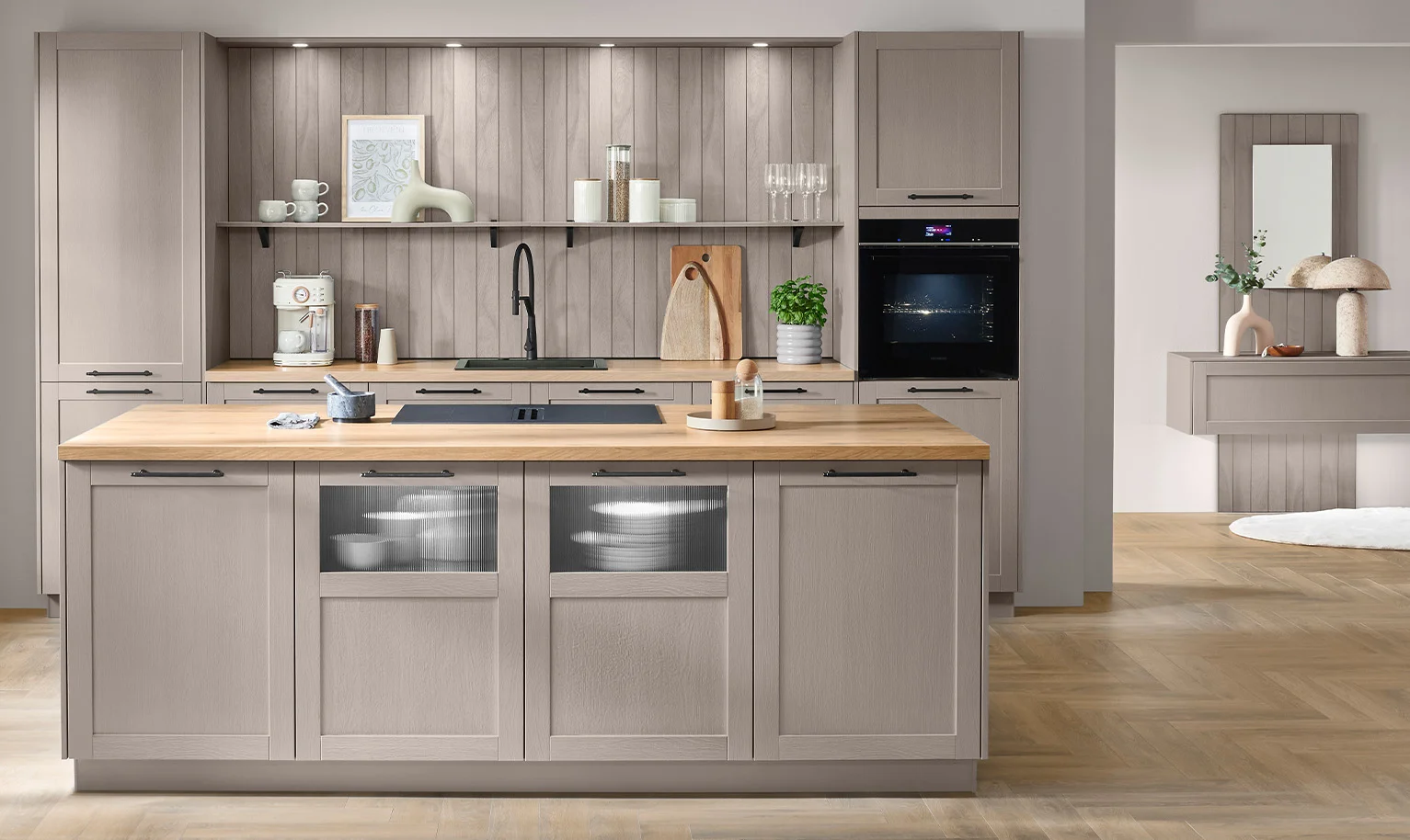 Modern country house kitchen in Macchiato - stylish and functional with plenty of storage space.