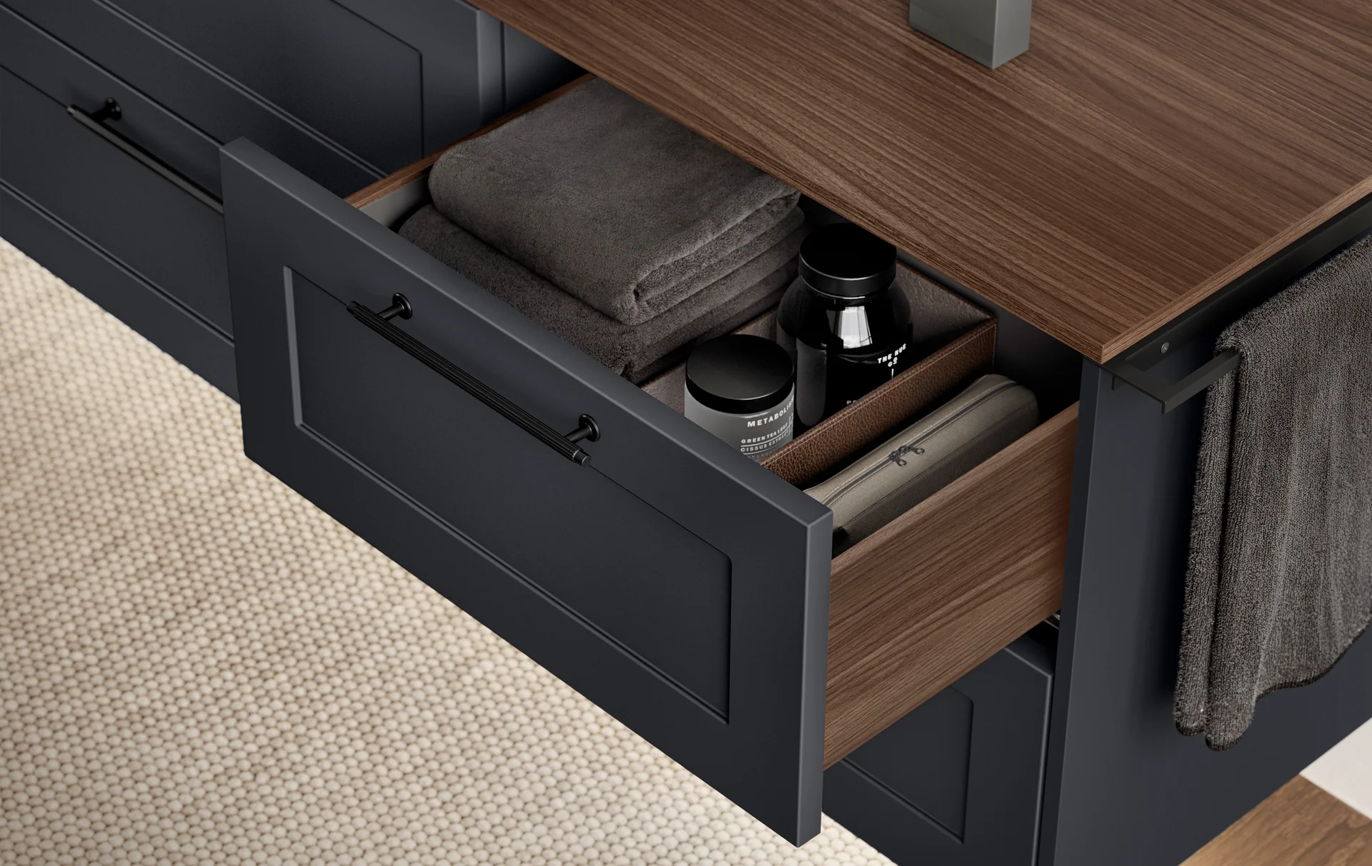 Bathroom with FRAME 619 in Macchiato lacquered laminate - harmonious country house design with plenty of storage space.