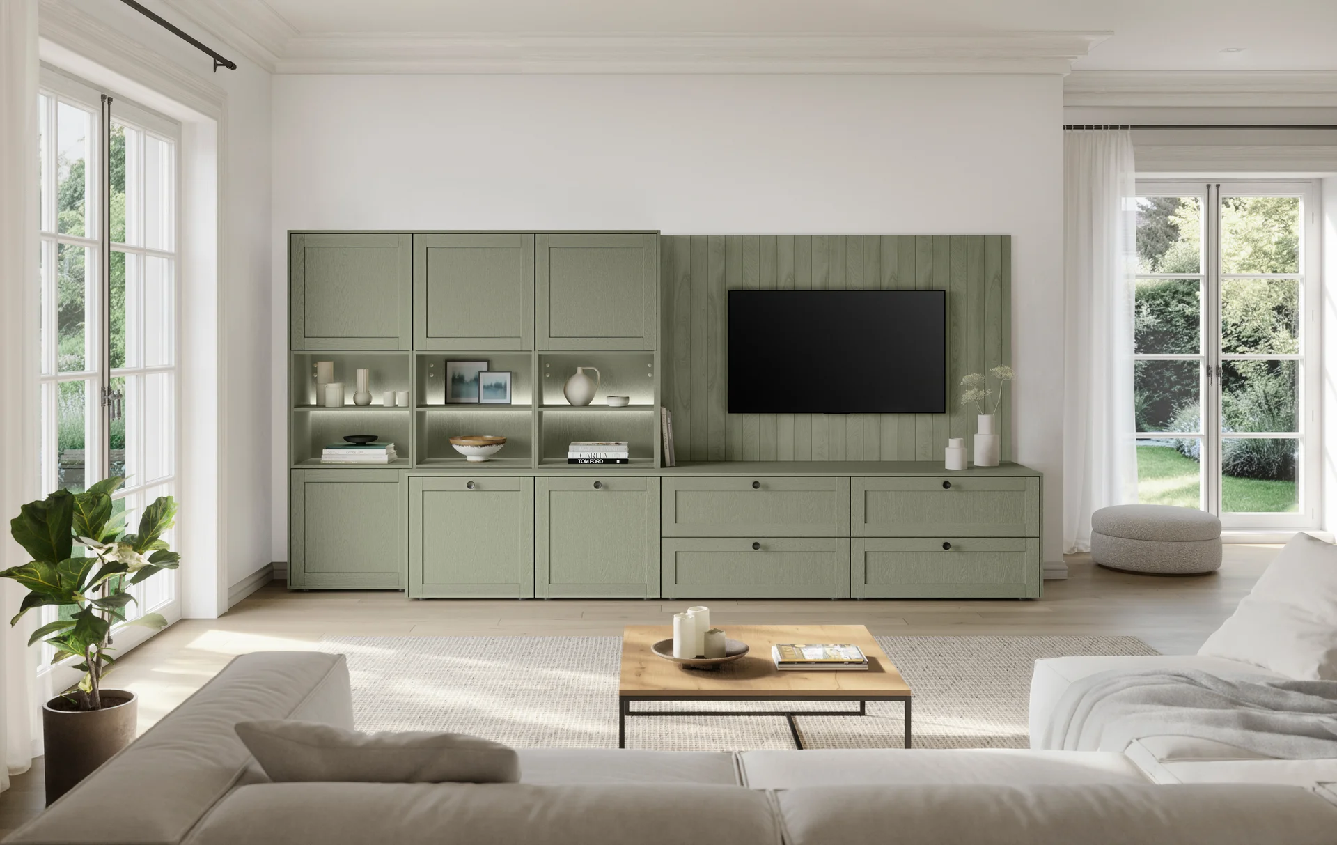 Bathroom with FRAME 619 in Macchiato lacquered laminate - harmonious country house design with plenty of storage space.